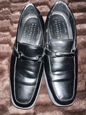 Perry Ellis Black Leather Bit-Detail Slip-On Loafers